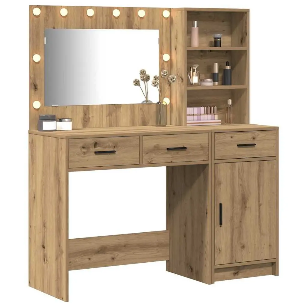 Dressing Table 2 Piece Brown LED Mirror Storage Drawers