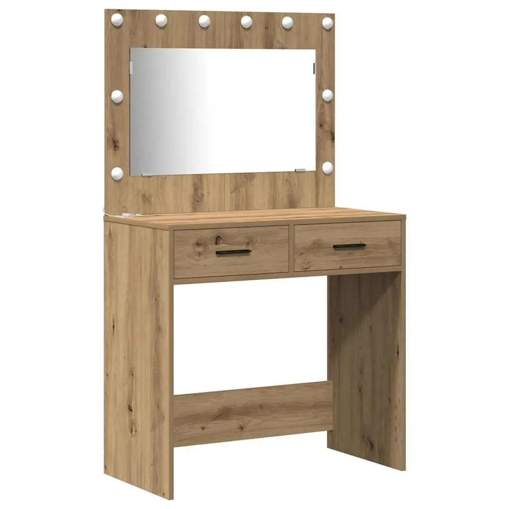 Dressing Table Set 3 Piece Brown Engineered Wood LED Mirror Acrylic