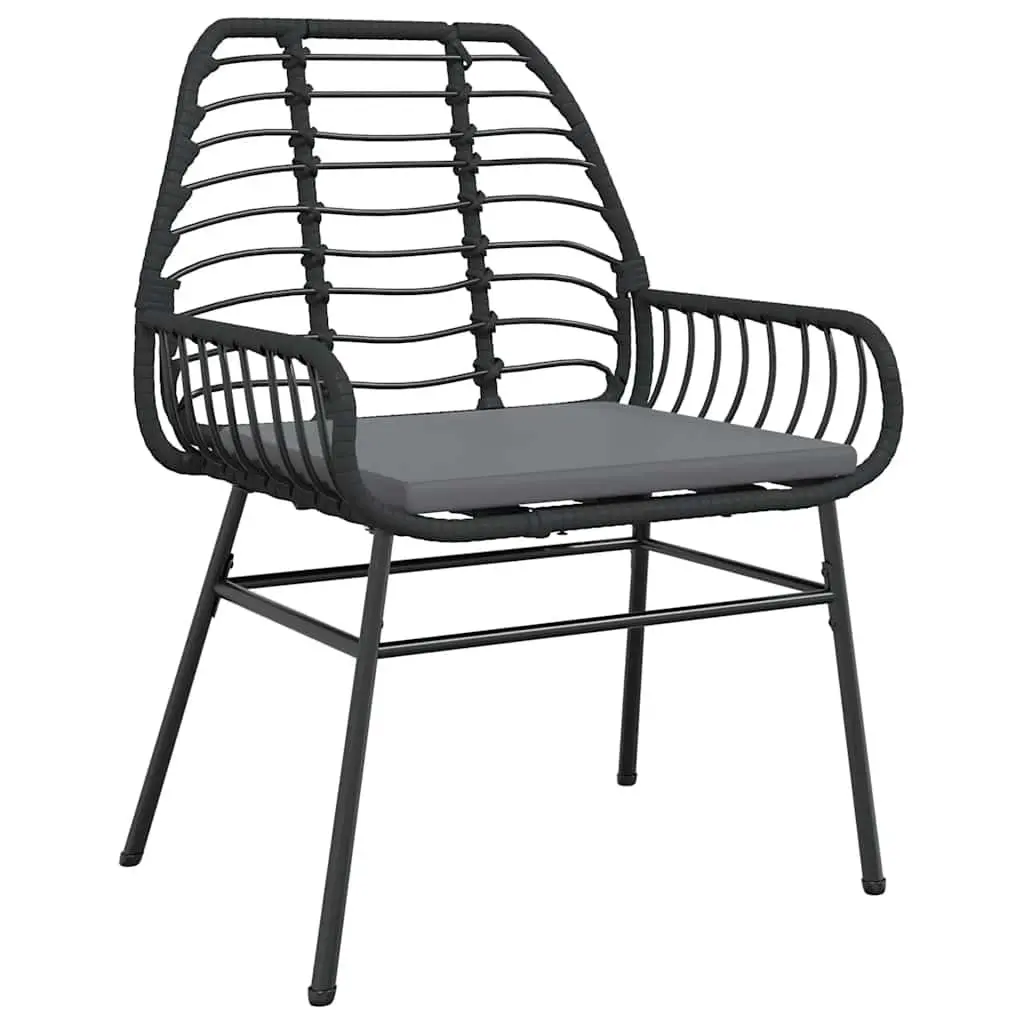 Garden Dining Set 3 Piece Black Poly Rattan Outdoor Furniture with Glass Table and Cushioned Chairs