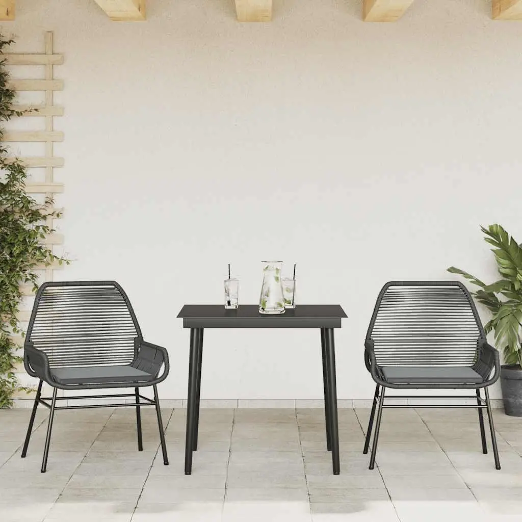Garden Dining Set 3 Piece Outdoor Furniture Black Rattan Glass Table with Cushions