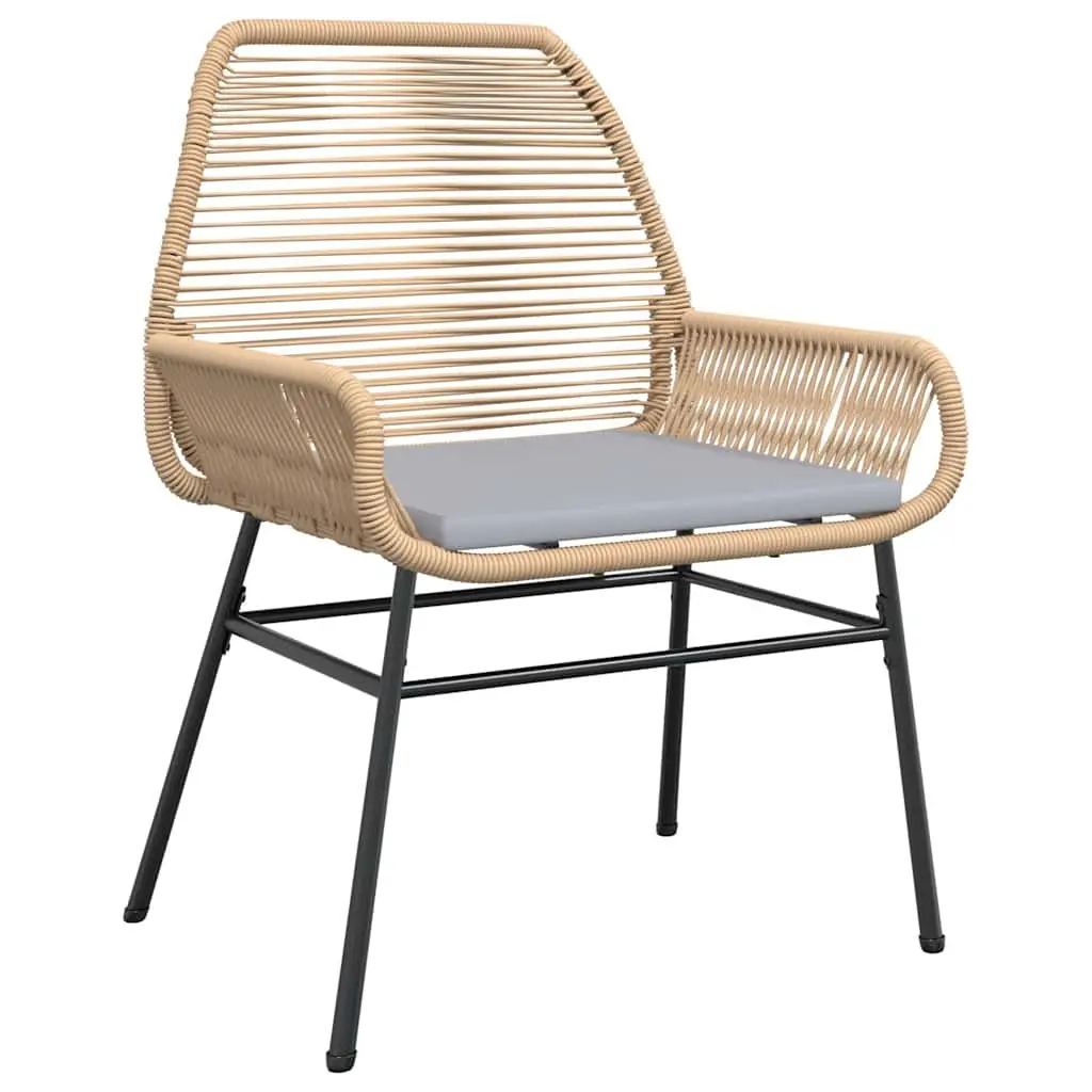 Outdoor Dining Set 3 Piece Brown Poly Rattan Chairs with Cushions and Table for Garden Patio