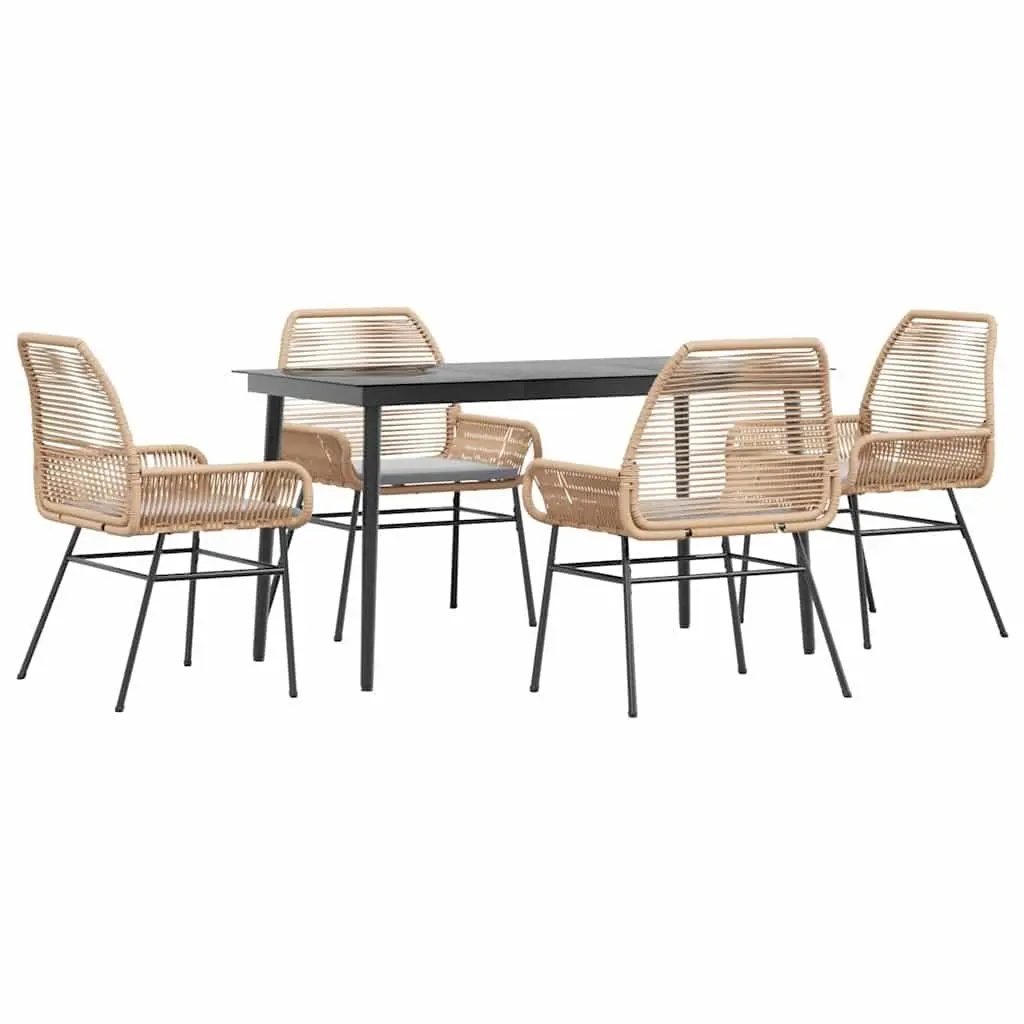 5 Piece Outdoor Dining Set Brown Poly Rattan Patio Furniture with Cushions