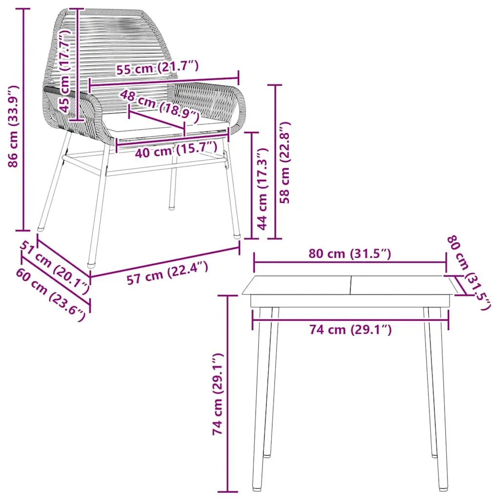 Garden Dining Set 3 Piece Grey Poly Rattan Outdoor Furniture with Glass Table and Chairs