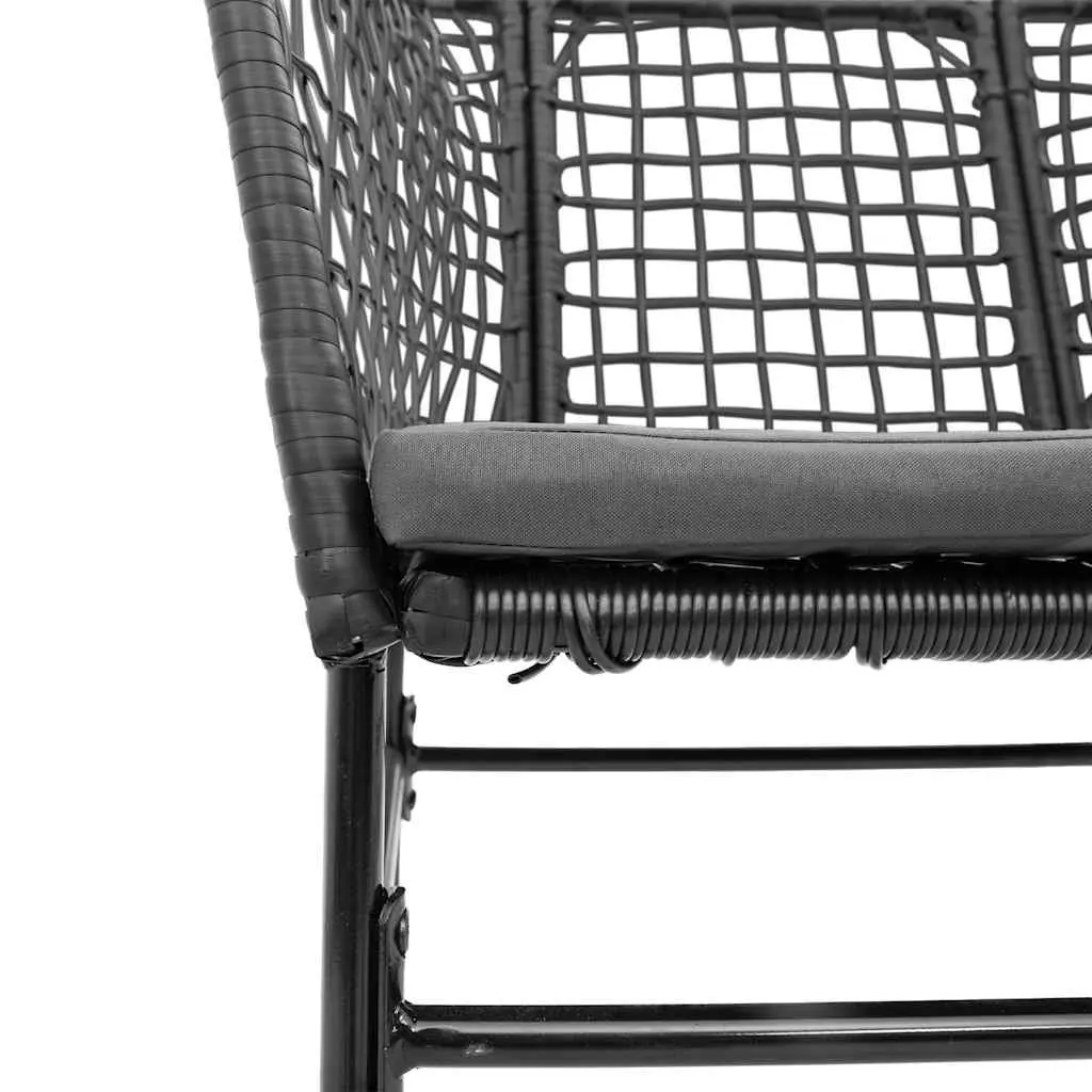 Outdoor Furniture Set 3 Piece Black Poly Rattan with Tempered Glass Table and Chairs for Garden and Patio Dining