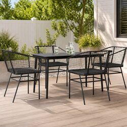 Garden Dining Set 5 Piece Outdoor Furniture Black Poly Rattan Glass Table Chair