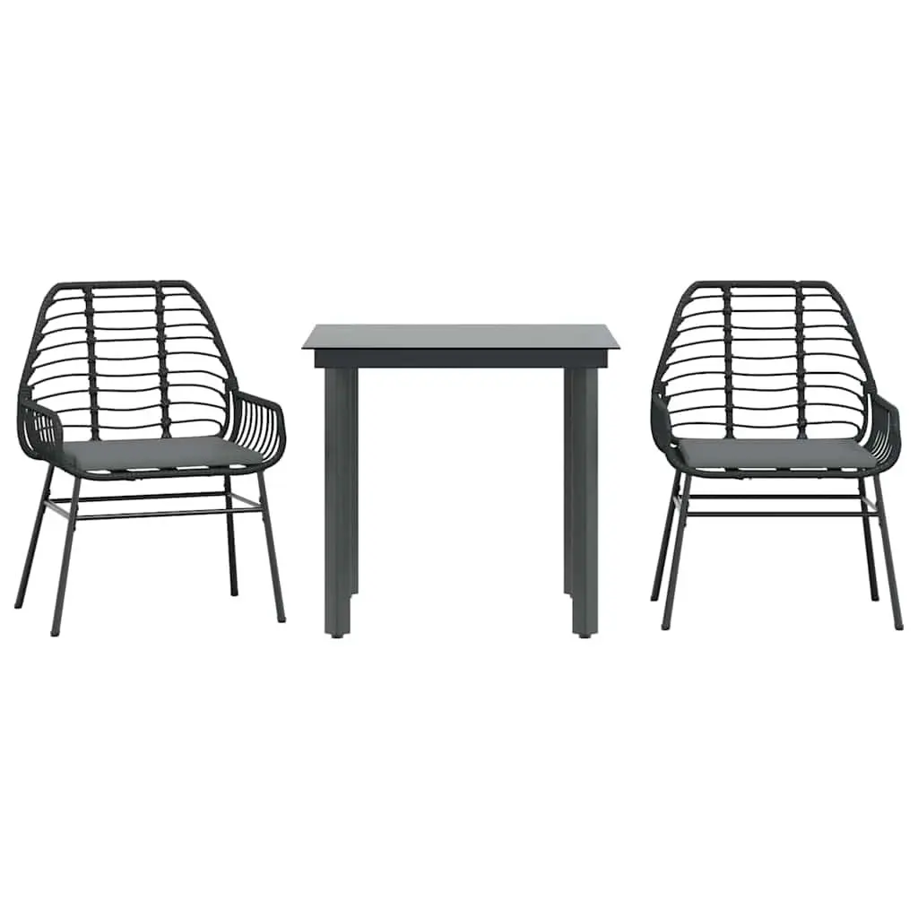 Garden Dining Set 3 Piece Poly Rattan Chairs Glass Table Outdoor Patio Furniture