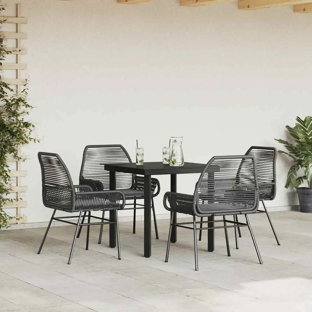 Outdoor Furniture Set 5 Piece Black Poly Rattan Dining Chairs and Glass Table for Garden and Patio Relaxation