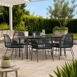 Stylish 7 Piece Black Patio Dining Set for Outdoor Fun