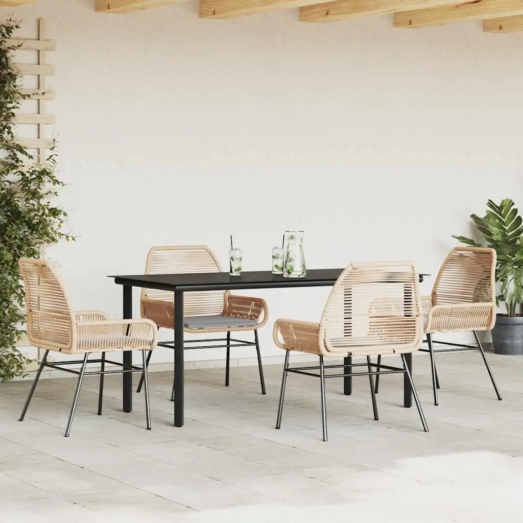 5 Piece Garden Dining Set Brown Poly Rattan Chairs Table Weather Resistant Outdoor Furniture