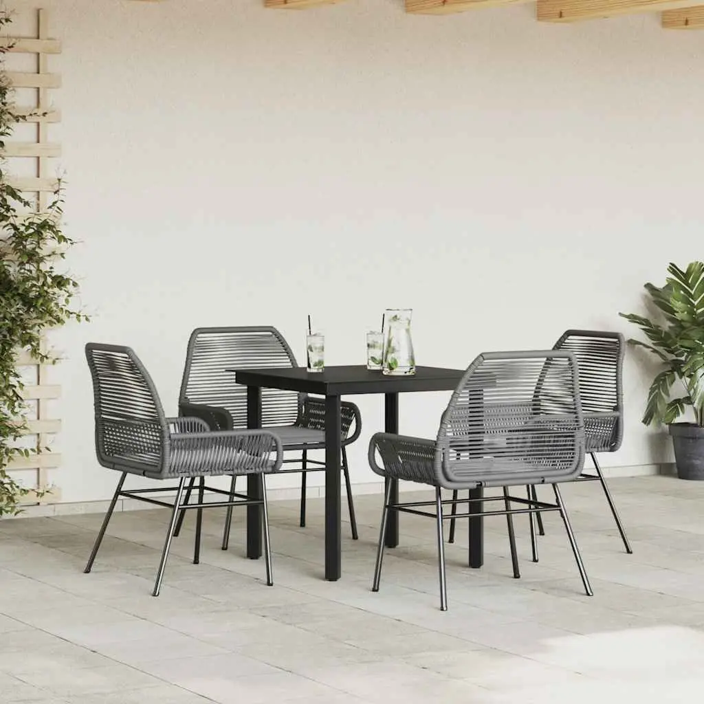 5 Piece Outdoor Dining Set Grey Poly Rattan Patio Furniture Table and Chairs