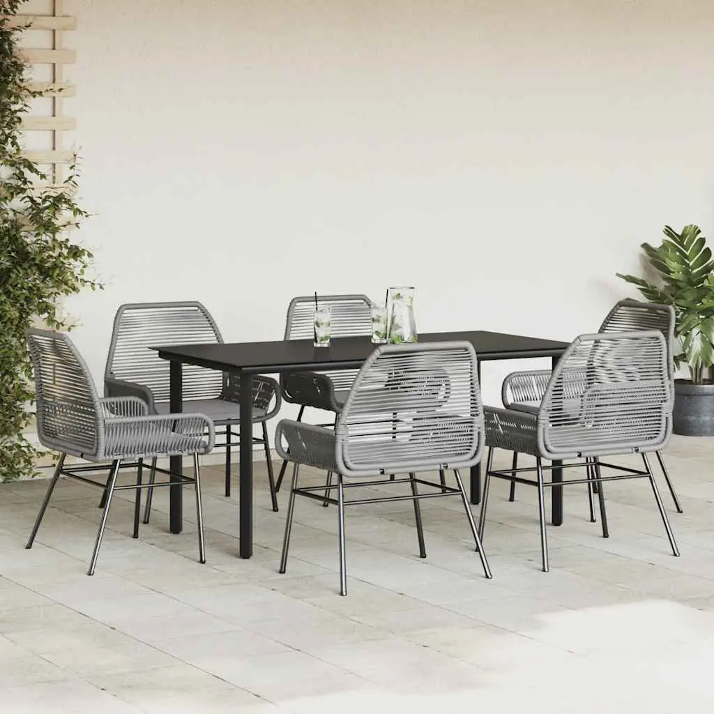 Outdoor Furniture Set 7 Piece Rattan Chairs with Cushion and Glass Table Grey