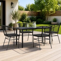 5 Piece Garden Dining Set Poly Rattan Glass Table Outdoor Patio Furniture Black