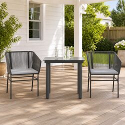 Garden Dining Set 3 Piece Outdoor Furniture Table Chairs Cushions Black Rattan