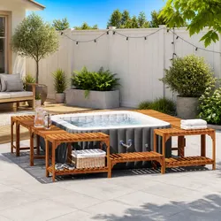 Enhance Your Backyard with this Acacia Wood Hot Tub Surround