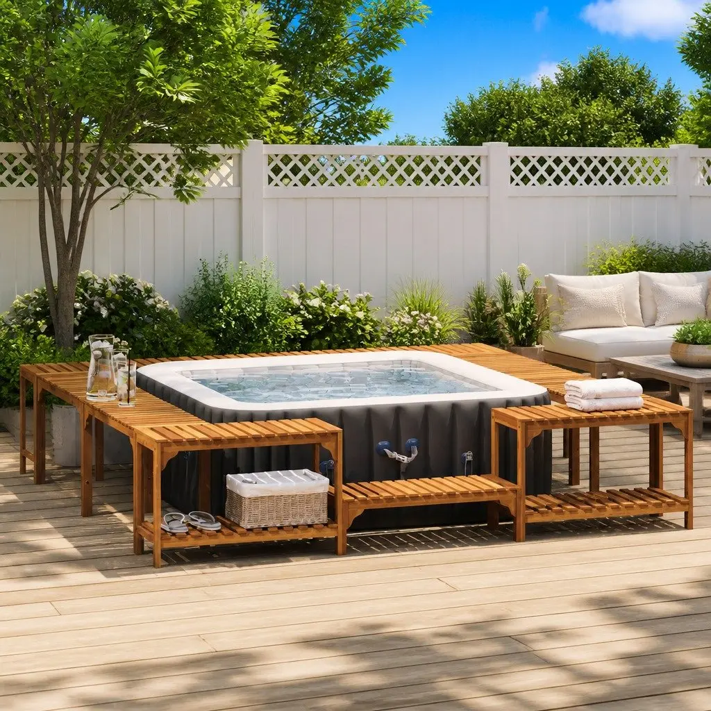 Hot Tub Surround 255x255x55.5cm Solid Acacia Wood Weather-Resistant Outdoor Enclosure Spa Deck