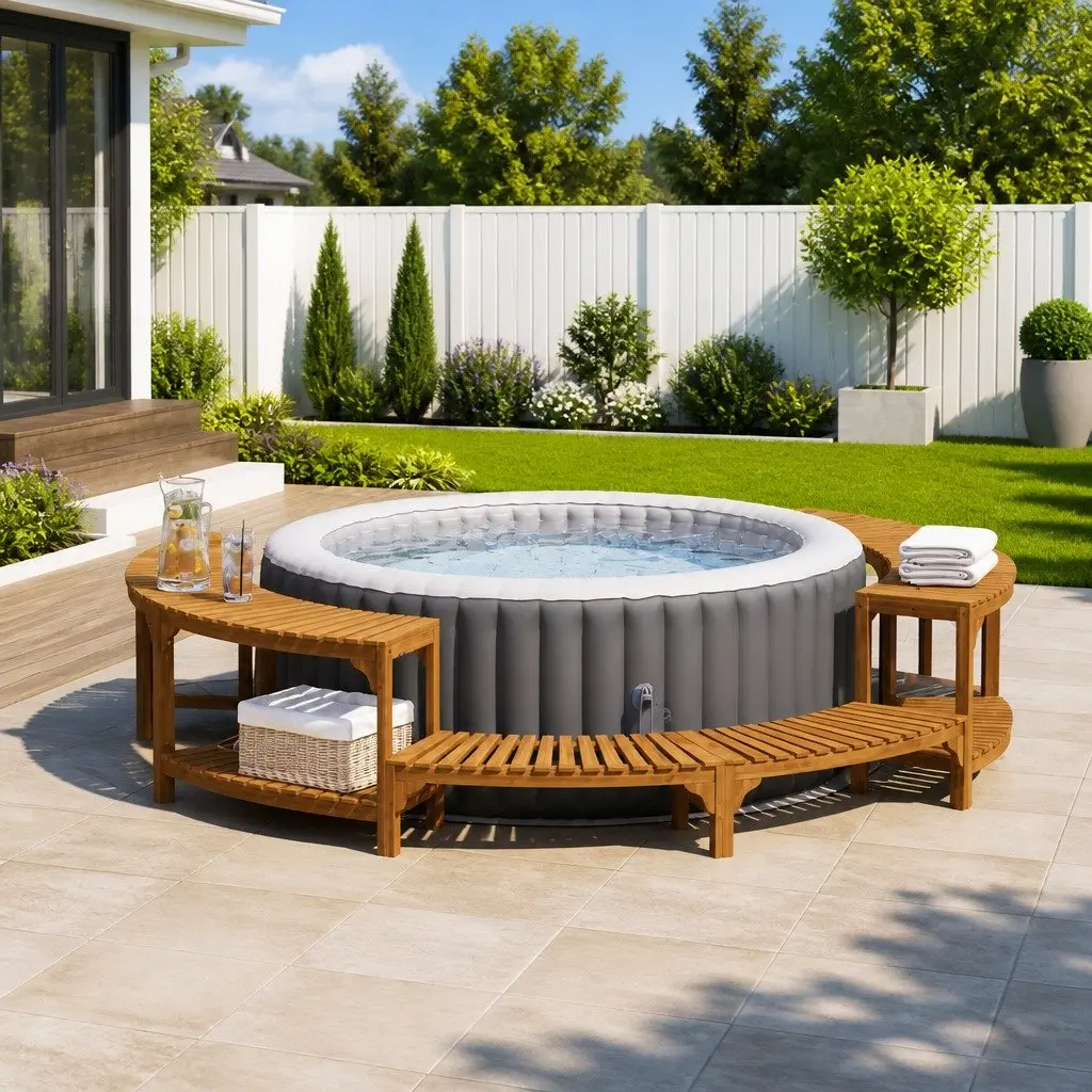 Hot Tub Surround Ø255cm Circular Solid Acacia Wood Outdoor Garden Spa Accessory