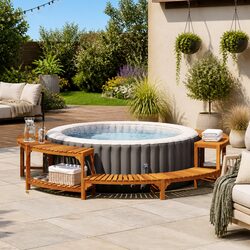 Hot Tub Surround Circular Brown Solid Wood Outdoor Spa Deck 275cm Diameter
