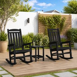 Stylish Black Rocking Chairs for Patio Relaxation, 2-Pack