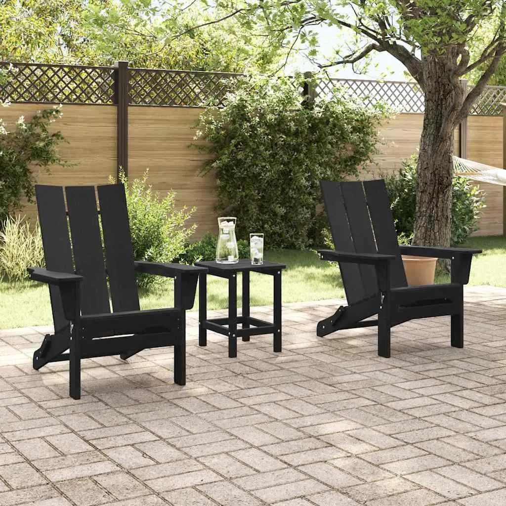Outdoor Chair Set of 2 Black Modern Garden Seating with Armrests Weather-Resistant Polyethylene