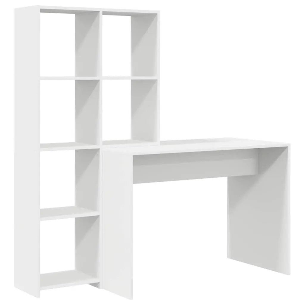 White Desk with Shelves Modern Office Furniture Workspace Storage Solution