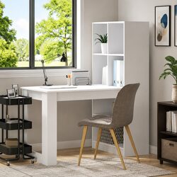 White Writing Desk with Stylish Shelves for Any Workspace 122cm
