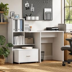 131.5 x 50 x 106.5 cm White Desk with Integrated Storage
