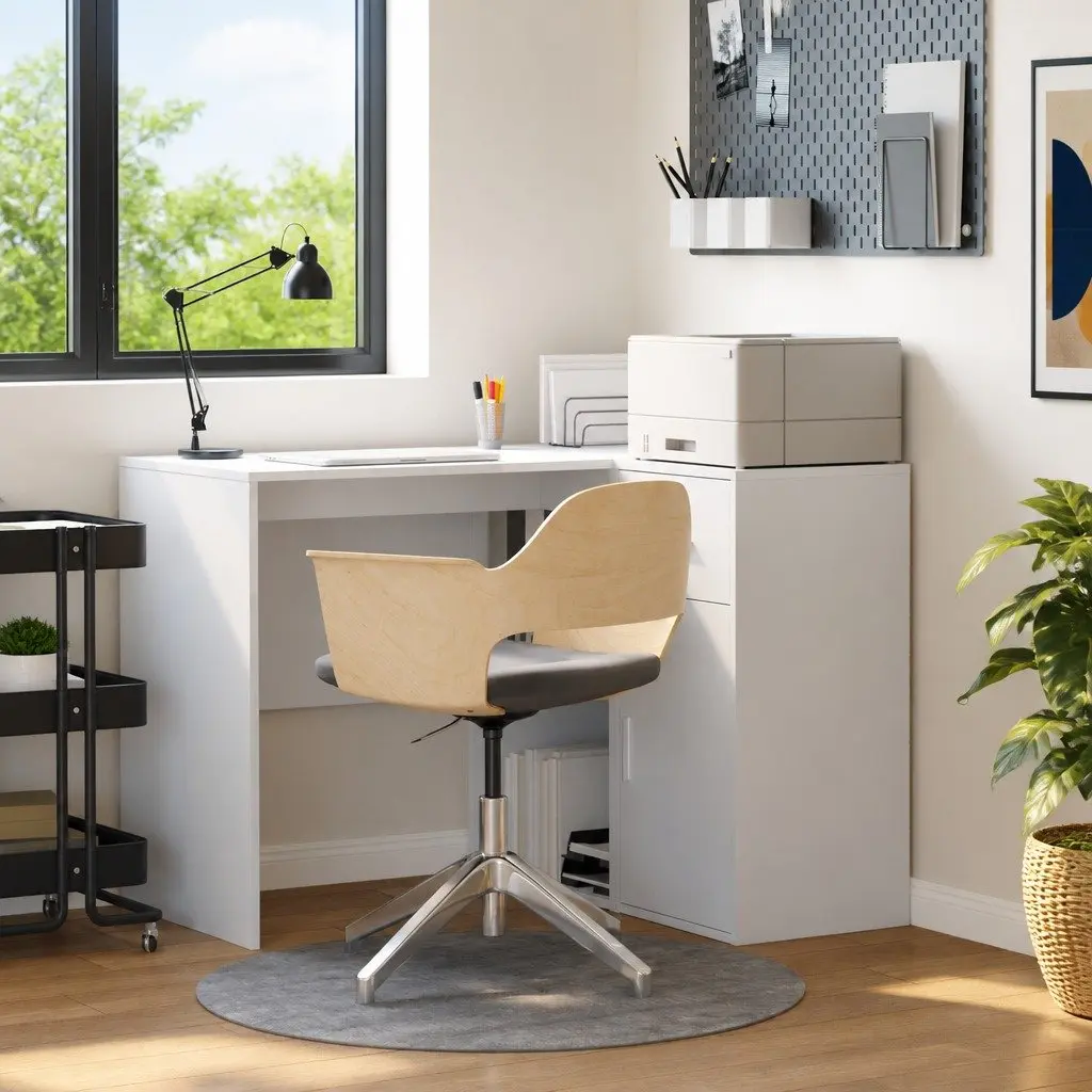 Corner Desk 102 x 88 x 75 cm White Modern Office Workstation with Drawer and Storage Compartments
