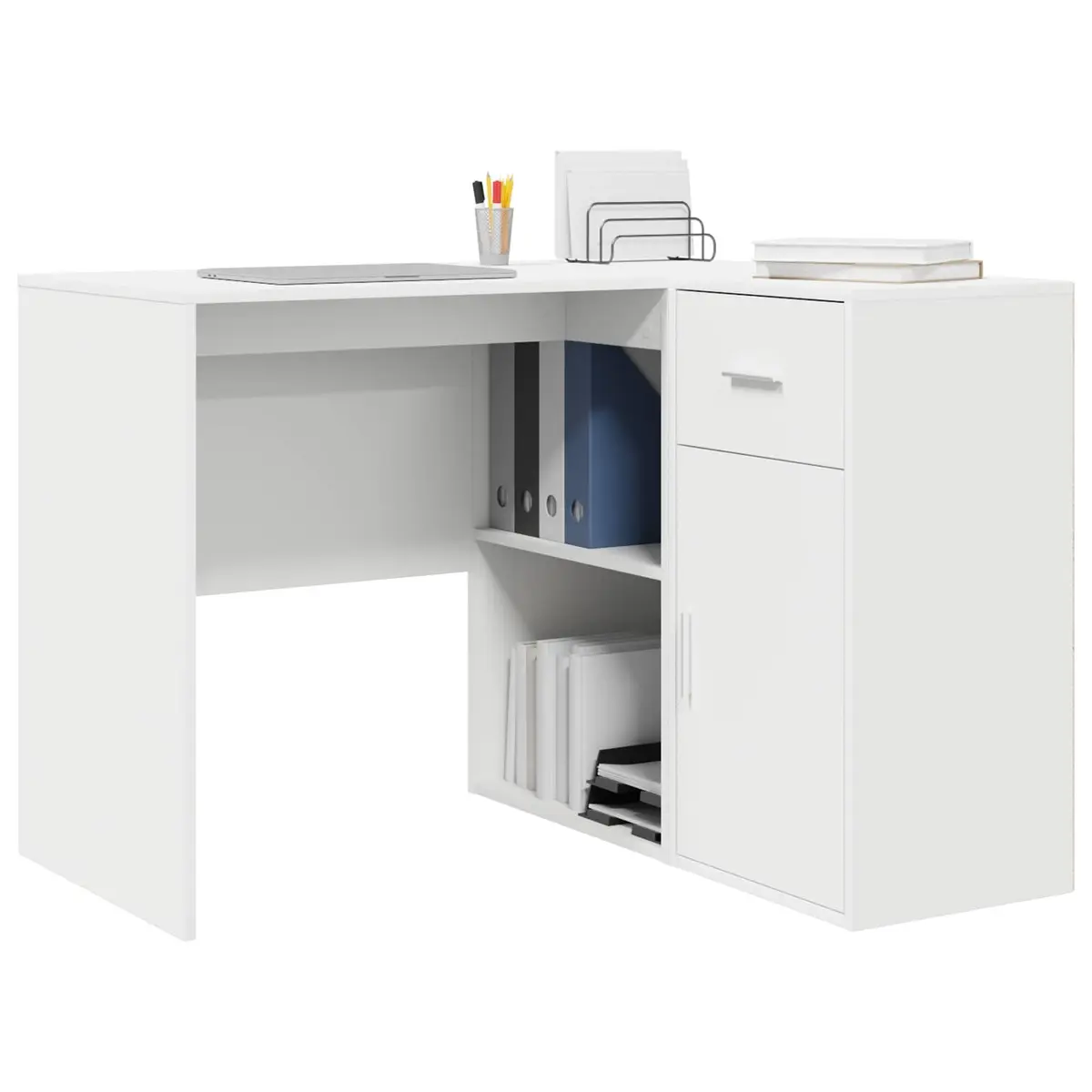 Corner Desk 102 x 88 x 75 cm White Modern Office Workstation with Drawer and Storage Compartments