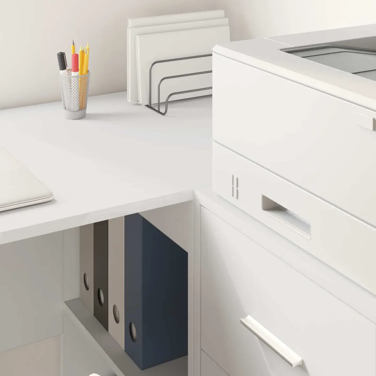 Corner Desk 102 x 88 x 75 cm White Modern Office Workstation with Drawer and Storage Compartments