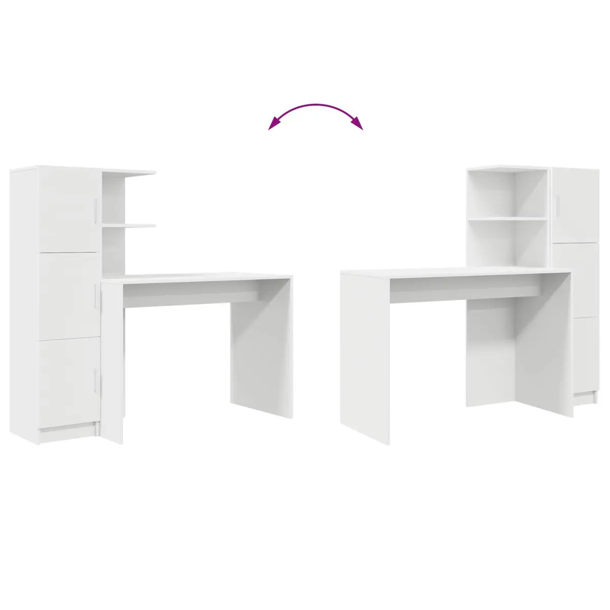 White Desk Set 2 Piece with Storage Cabinet and Shelves Modern Office Furniture
