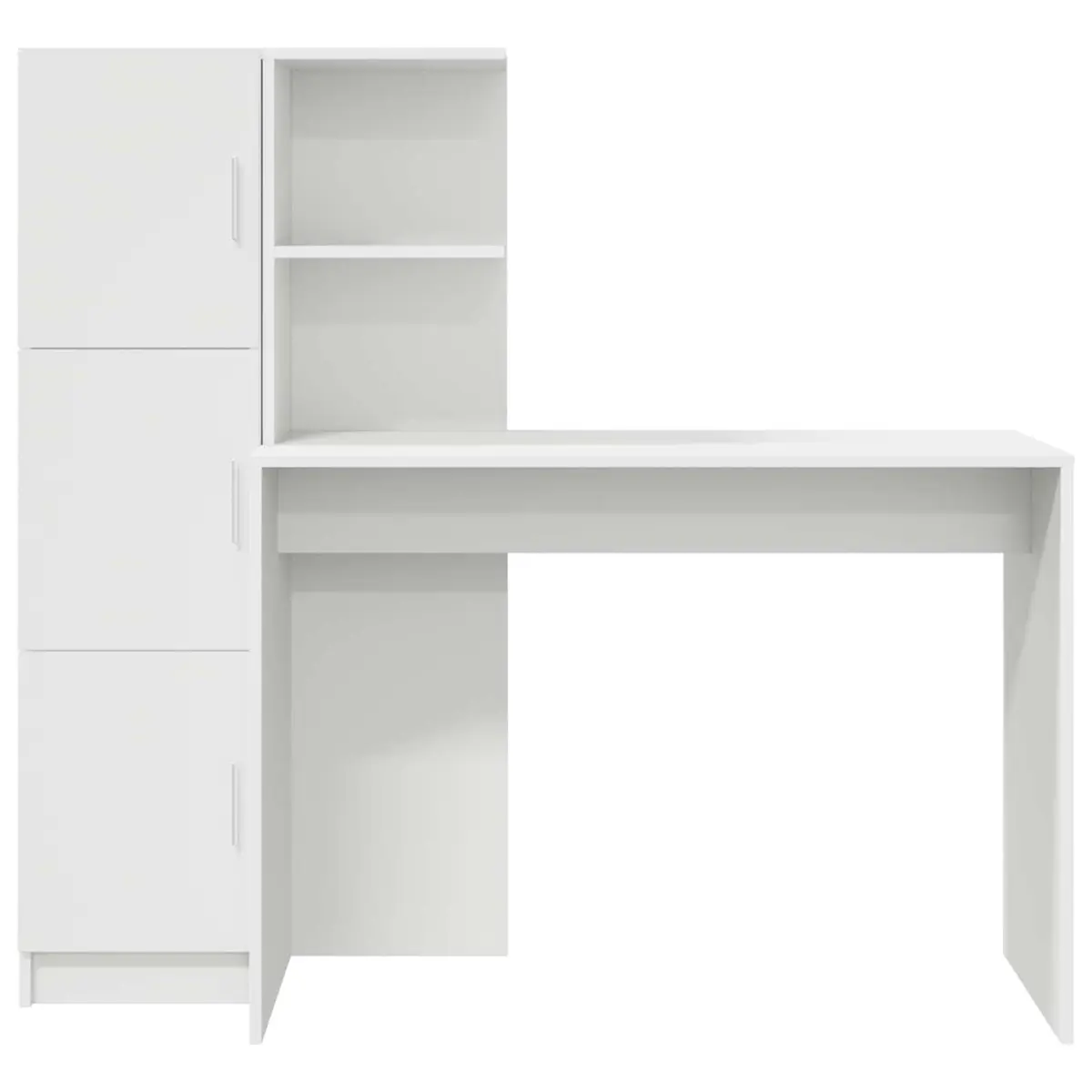 White Desk Set 2 Piece with Storage Cabinet and Shelves Modern Office Furniture