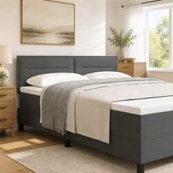 LED Headboard 144cm Grey Fabric Adjustable Height RGB Strip Lights Modern