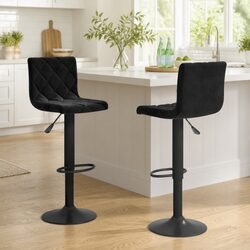 Bar Stools Set 2 pcs Swivel Adjustable Height Kitchen Counter Dining Chair Black