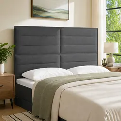 LED Headboard 144cm Grey Fabric Adjustable Height RGB Strip Lights Modern
