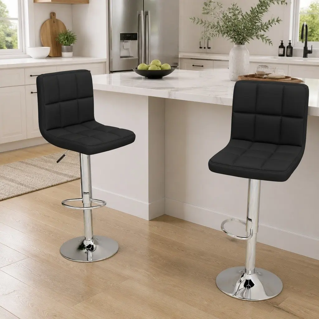 Bar Stools 2 pcs Black Fabric Swivel Gas Lift Height Adjustable