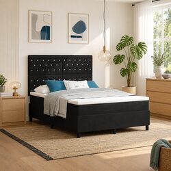 Box Spring Bed Black White 152 x 203 cm Adjustable Headboard Medium Firm