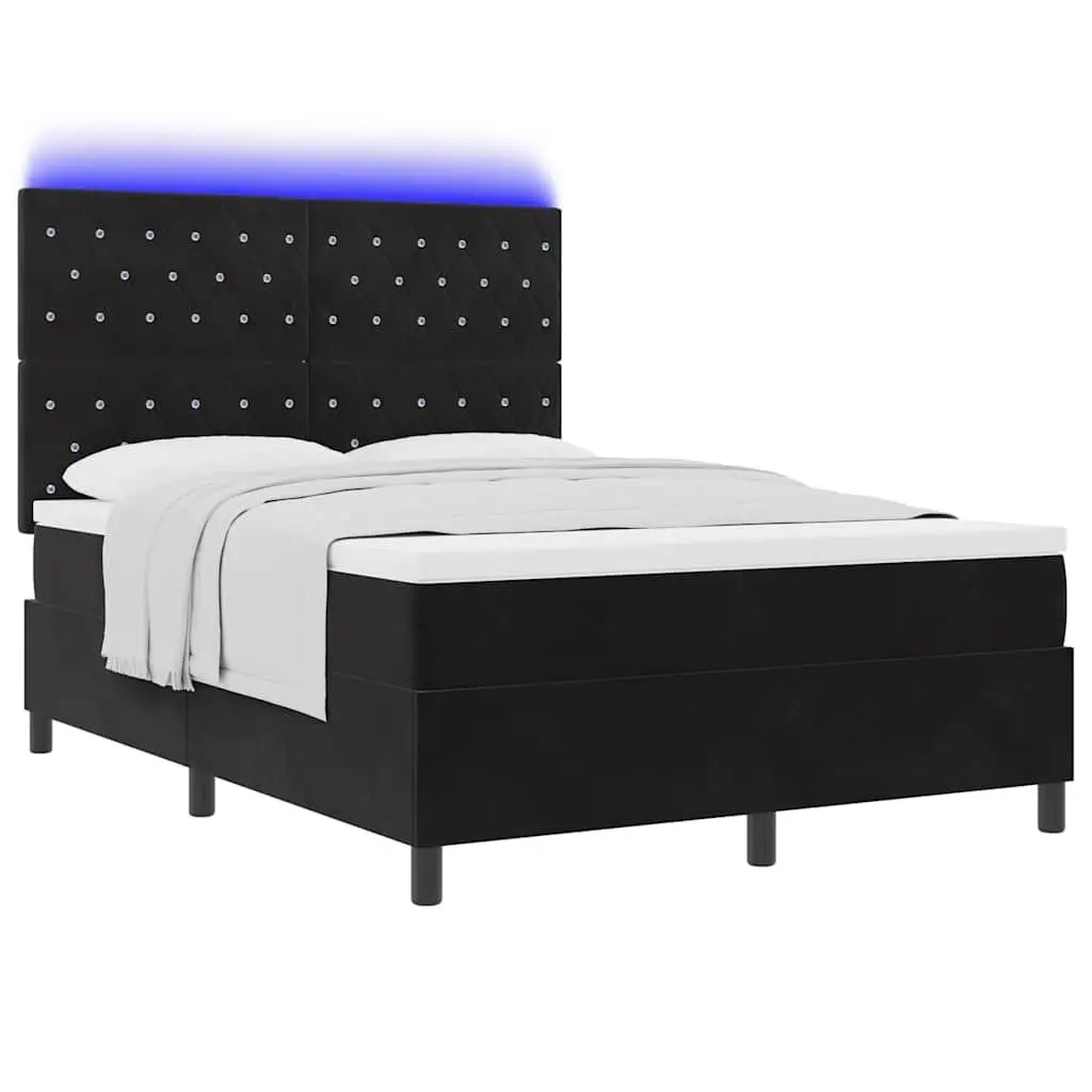 Box Spring Bed 152 x 203 cm Adjustable Headboard with RGB LED Lights