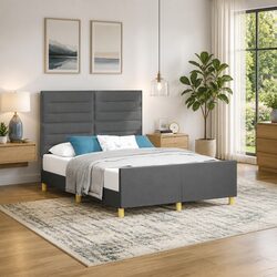 Modern Bed Frame with Adjustable Headboard Dark Grey 137 x 190 cm Bedroom