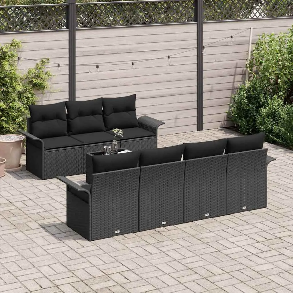Outdoor Garden Sofa Set 8 Pieces Modular Black Poly Rattan with Height Adjustable Table and Hidden Storage Compartments