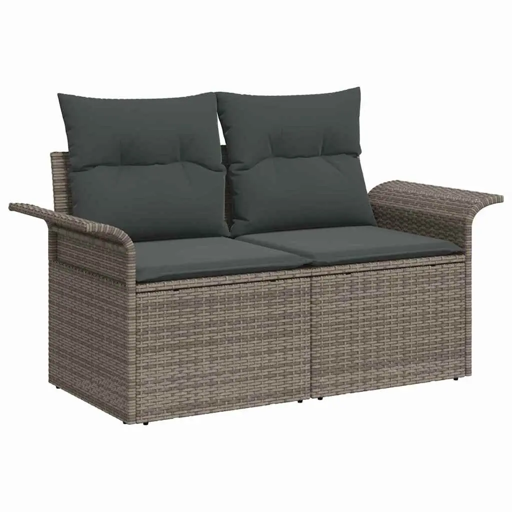 Garden Sofa Set 8 Piece Grey Poly Rattan Modular Outdoor Furniture with Cushions