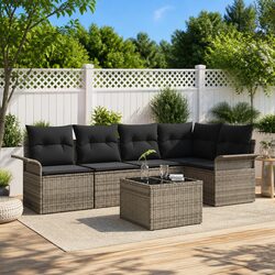 6-Piece Outdoor Furniture Set in Grey with Cushions