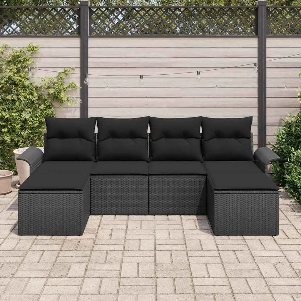 Outdoor Garden Sofa Set 6 Piece Black Poly Rattan with Cushions Adjustable Table
