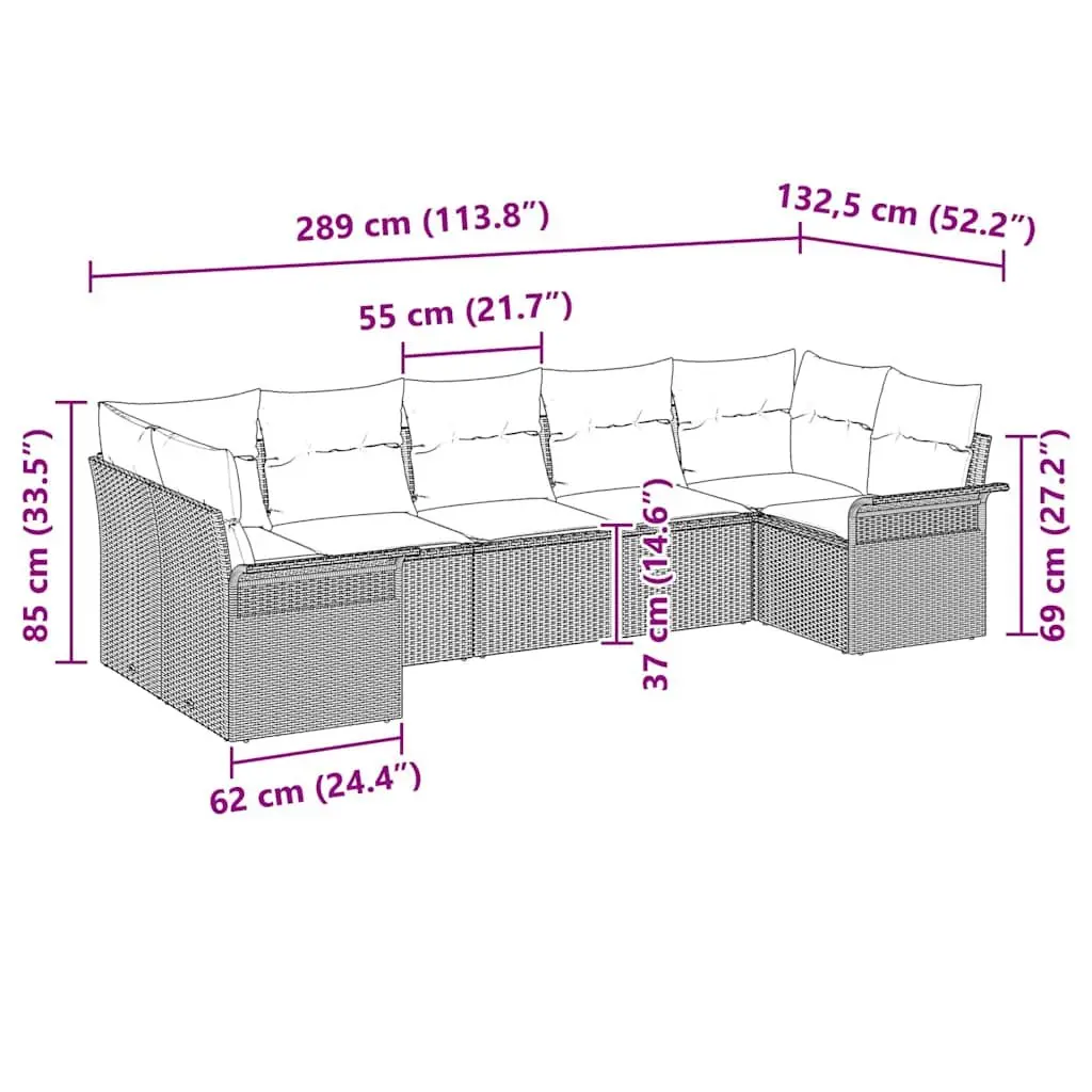 Garden Sofa Set 7 Piece Modular Outdoor Furniture Grey Poly Rattan with Cushions
