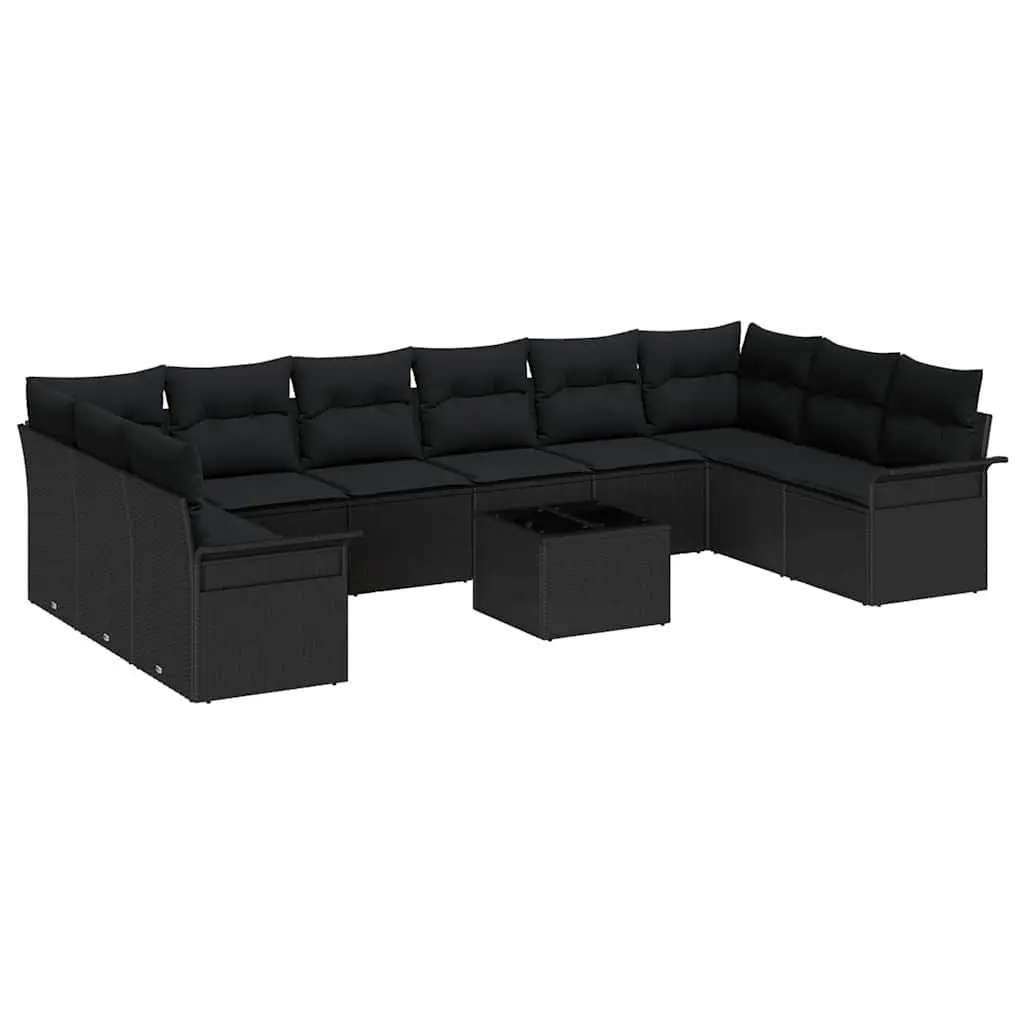 Garden Sofa Set 11 Pieces Black Poly Rattan Outdoor Furniture Patio Lounge