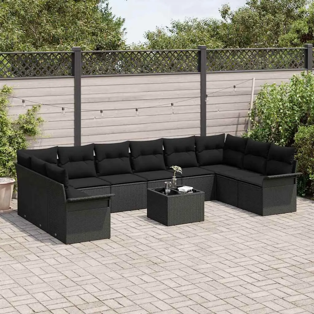 Garden Sofa Set 11 Pieces Black Poly Rattan Outdoor Furniture Patio Lounge