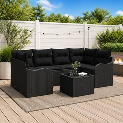 Outdoor Garden Sofa Set Black Modular Poly Rattan Patio Seating Lounge Furniture