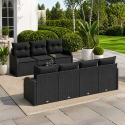 Outdoor Garden Sofa Set Black Poly Rattan Modular Seating Patio Furniture