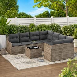 Enhance Your Outdoors with a 9-Piece Grey Sofa Set