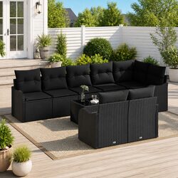 Outdoor Garden Sofa Set 9 Pieces Black Poly Rattan Modular Patio Furniture
