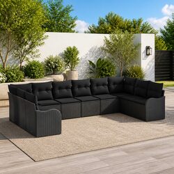 Black Outdoor Modular Sofa Set - 10 Pieces for Comfort